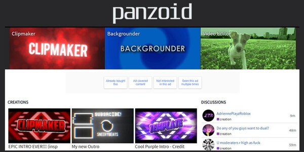 Giao diện chính của Panzoid