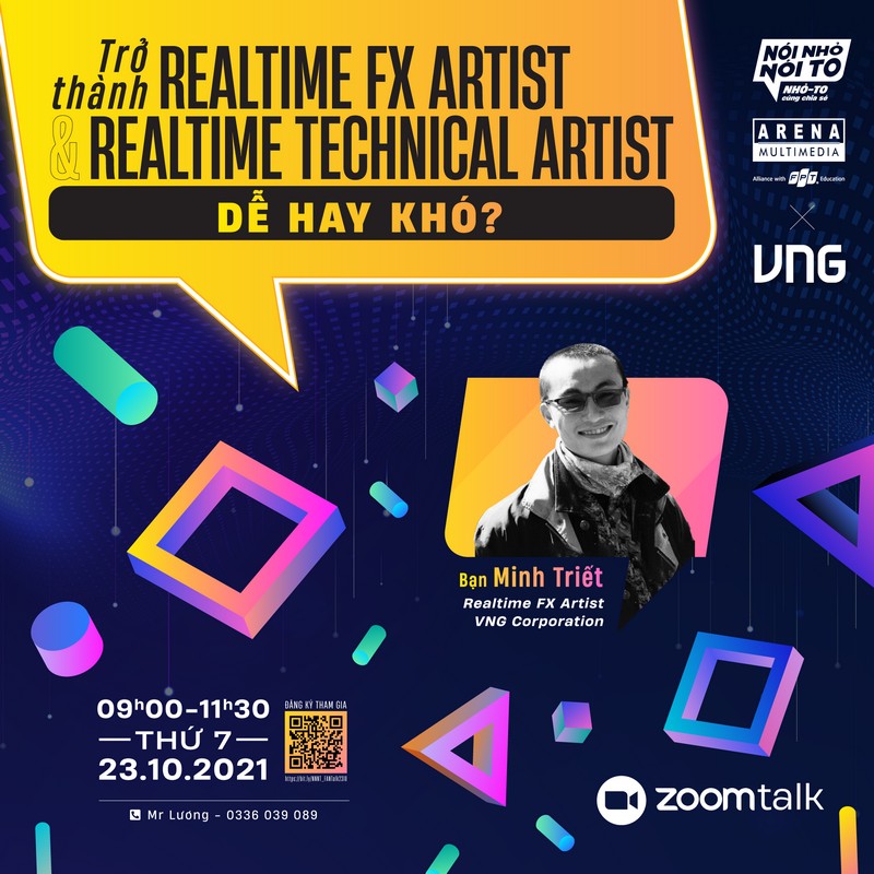 Zoom Talk “Trở thành Realtime FX Artist và Realtime Technical Artist: Dễ hay khó?” là một trong những talkshow thuộc dự án “NÓI NHỎ, NÓI TO – Nhỏ tỏ cùng chia sẻ” được tổ chức bởi Viện Đào tạo Quốc tế FPT (FAI) từ nay đến tháng 11/2021