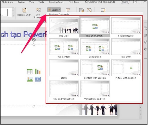 Sử dụng những layout đã có sẵn vô PowerPoint nhằm thuận tiện rộng lớn trong những công việc bố trí bố cục tổng quan nội dung slide