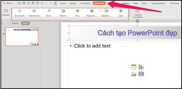Sử dụng hiệu ứng animation giúp bài PowerPoint thêm phần sinh động, hấp dẫn