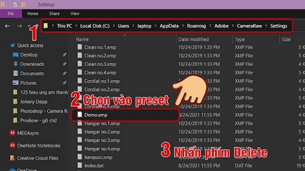 Chọn vào preset muốn xóa và nhấn phím Delete trên bàn phím