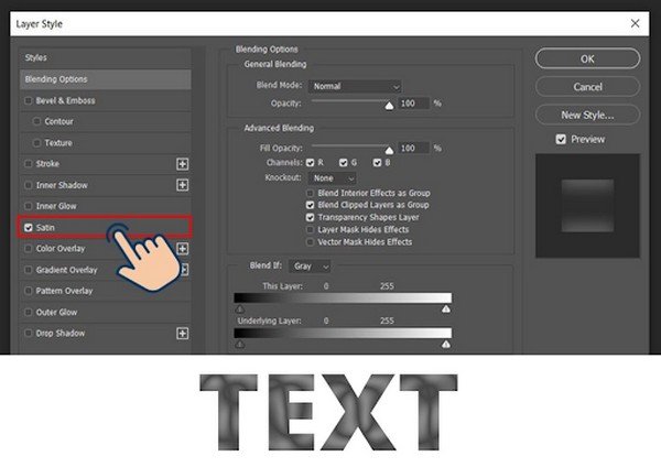 Hiệu ứng Satin trong bảng hiệu ứng Layer Style