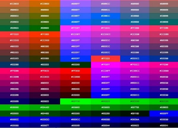 Bảng mã màu FF đầy đủ các màu
