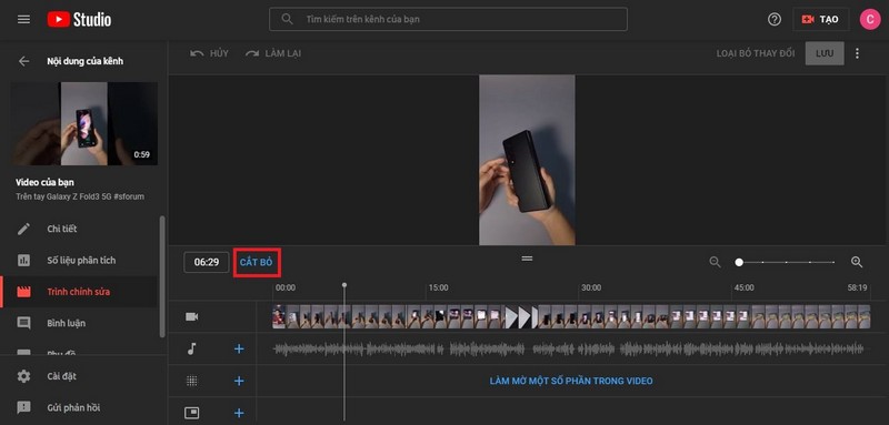 Bạn chọn nút Cắt bỏ để bắt đầu tiến hành cắt video Youtube.