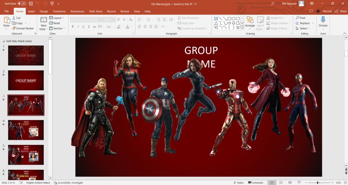 Mẫu PowerPoint chủ đề Marvel