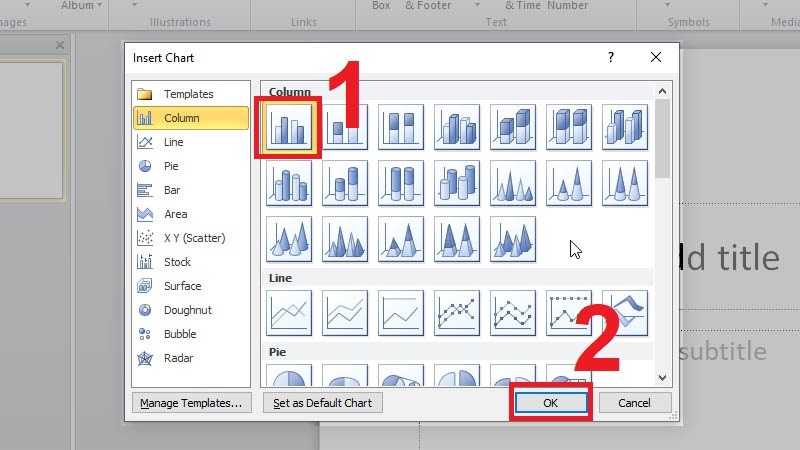 Chọn dạng biểu đồ muốn vẽ rồi bấm OK