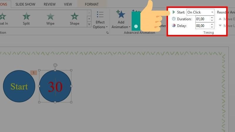 Ở phần Timing, bạn tiếp tục chọn mục Start -> chọn On Click