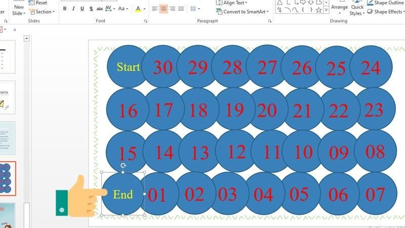 Sau khi đã tạo xong khung thời gian, bạn hãy tạo thêm một khung cuối cùng cho đồng hồ đếm ngược và điền “End” hoặc “Kết thúc” để kết thúc quá trình đếm ngược trong Powerpoint.