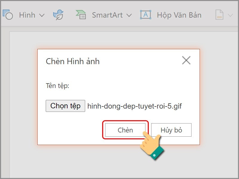 Hoàn thiện thao tác chèn GIF với nút Chèn