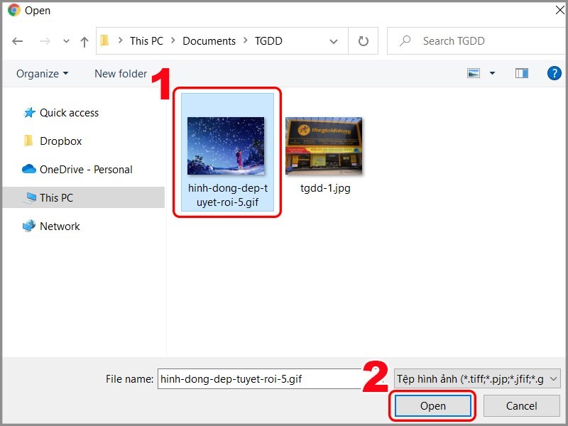 Nhấp vào Mở tệp GIF