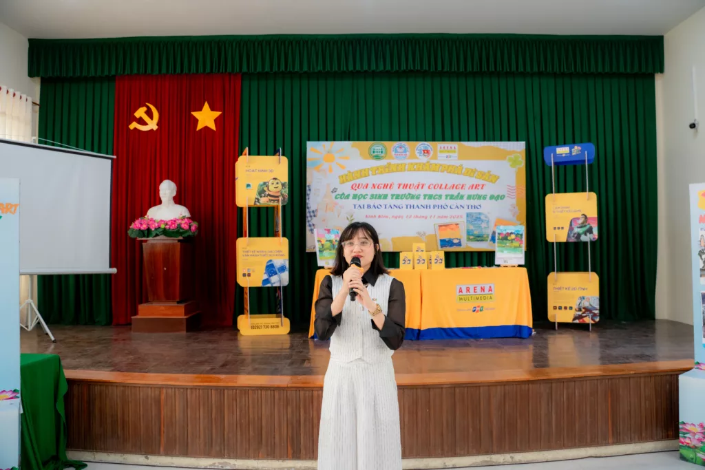 Học sinh trải nghiệm "Hành trình khám phá di sản Cần Thơ qua nghệ thuật Collage Art" 13 Đại diện FPT Arena Multimedia Cần Thơ phát biểu tại buổi trải nghiệm ý nghĩa này