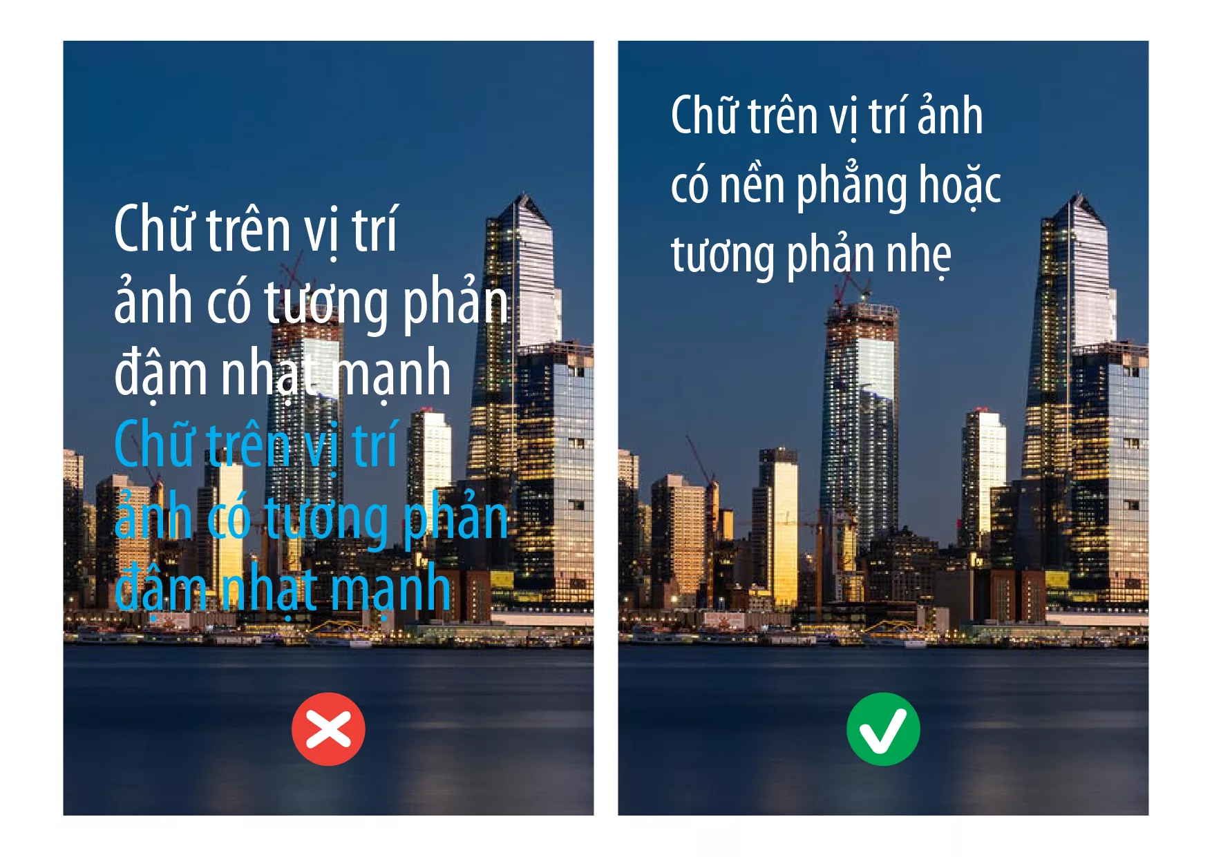 Chữ trên vị trí ảnh có nền phẳng hoặc tương phản nhẹ